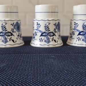 Three Blue Danube Blue Onion Pattern Candle Holders
